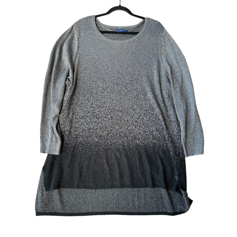 Apt. 9 Womens 2X Silver Black Ombre Metallic Knit Tunic Sweater Shimmer Longline